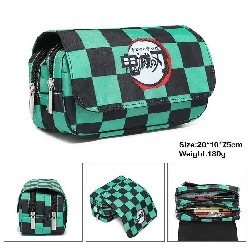 Anime Demon Slayer Pencil Case: Student Bilayer Storage Bag, Cartoon Pen Box, Cosplay Props Accessories