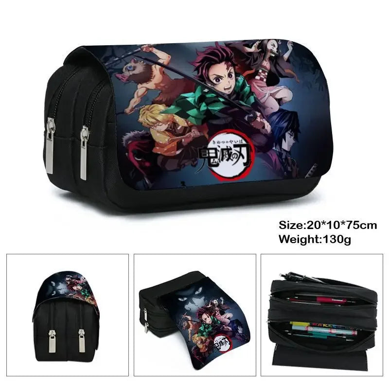 Anime Demon Slayer Pencil Case: Student Bilayer Storage Bag, Cartoon Pen Box, Cosplay Props Accessories