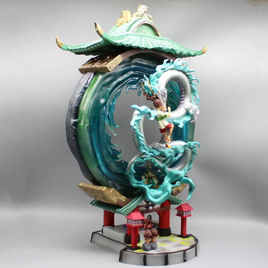 Ogino Chihiro Anime LED Figure, Studio Ghibli Dragon and Temple Spirited Away Anime Figurines Large Home Decor Collectible 55cm