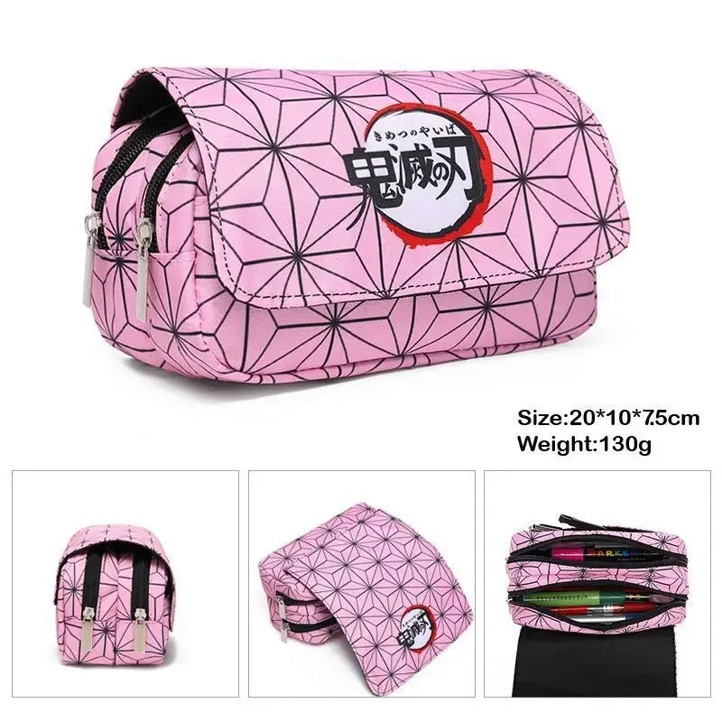 Anime Demon Slayer Pencil Case: Student Bilayer Storage Bag, Cartoon Pen Box, Cosplay Props Accessories