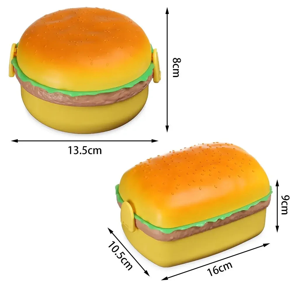 Cute Kawaii Double-Tier Burger Bento Box for Kids, Microwave Safe Fun and Functional Lunchware