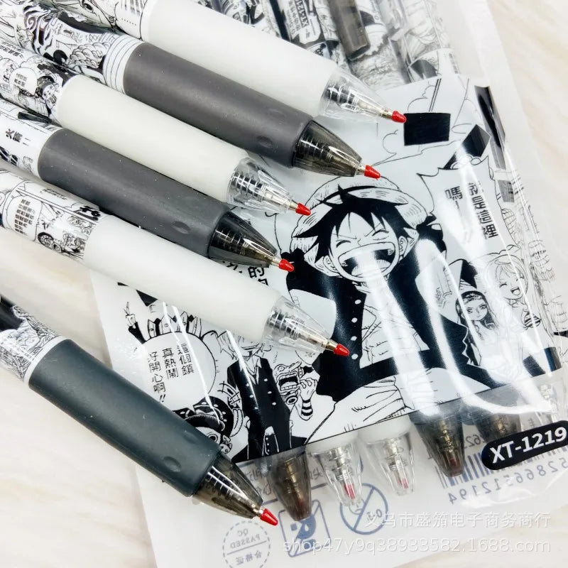 One Piece 6 PCS Gel Pen, Anime Manga 0.5 Black Ink Signature Pen Office School Writing Supplies Stationery