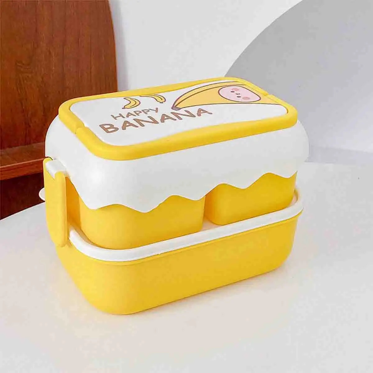 Double-Layer Fruit Lunch Box, Household Tableware Outdoors Portable Bento Box with Spork And Spoon