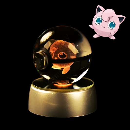 Jigglypuff LED Anime Figure, 3D Pokemon Crystal Ball 5CM Figurine, Glass Pokeball Night Light Lamp Base Gift