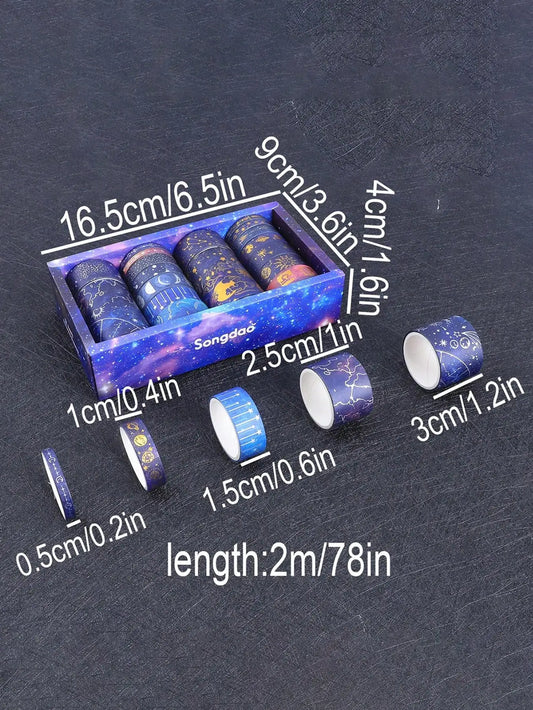 20 Rolls Galaxy Washi Tape Set – Starry Sky & Planet Designs with Gold & Silver Foil Design for Scrapbooking, Journals & DIY Crafts