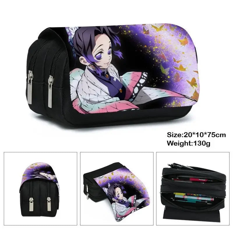 Anime Demon Slayer Pencil Case: Student Bilayer Storage Bag, Cartoon Pen Box, Cosplay Props Accessories