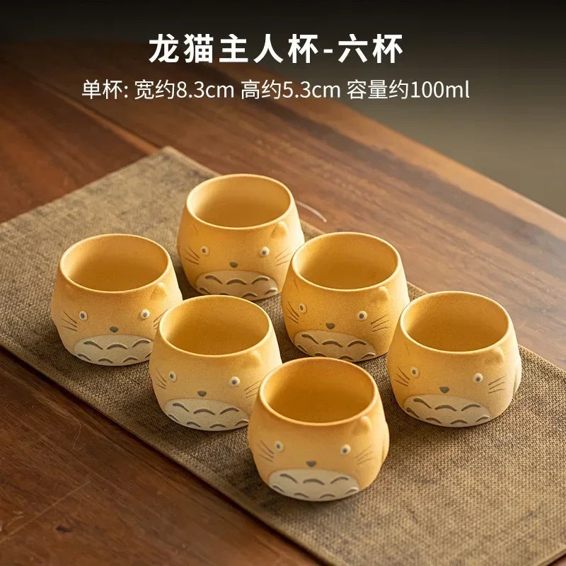 My Neighbor Totoro Ceramic Teapot Teacups Set, Anime Studio Ghibli Cute Cat Rough Pottery Cooking Teapot Tea Table Accessories
