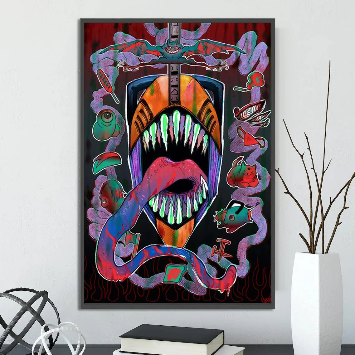 Chainsaw Man Self-adhesive Poster Wallpaper, Anime Wall Art Home Decoration Painting For Bedroom Computer Decor (Frames Not Included)