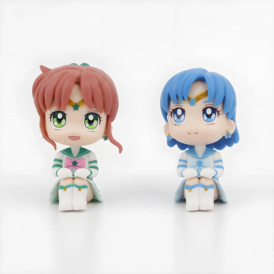 6 PCS Set Pretty Guardian Sailor Moon Anime Figures, Tsukino Usagi Chibiusa Hino Rei Kino Makoto Cute Kawaii Chibi Mini Figurines 7cm