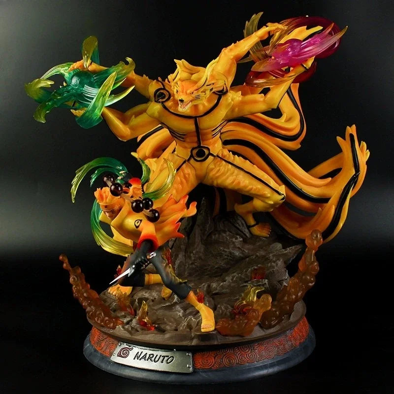 Naruto Uzumaki and Kyuubi Nine Tails Fox Anime Figurine, NARUTO SHIPPUDEN LED PVC Statue Toys Collections 36cm