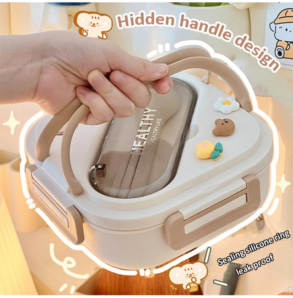 Simple Cute Portable Lunch Box, With Compartment & Microwave-Safe, Perfect for Work, School, or Picnics