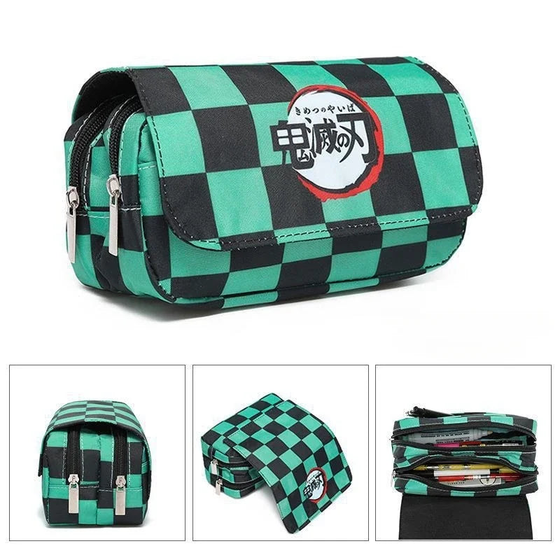 Anime Demon Slayer Pencil Case: Student Bilayer Storage Bag, Cartoon Pen Box, Cosplay Props Accessories