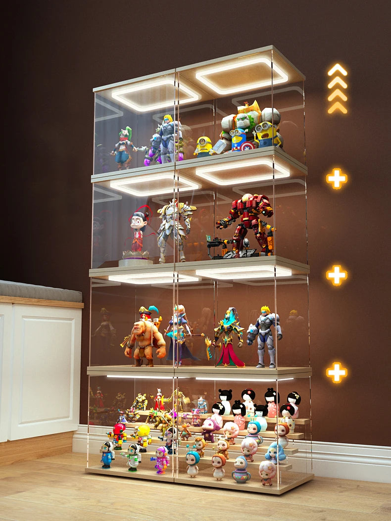 Acrylic Clear Display Case with Ring LED Lights for Action Figure Display