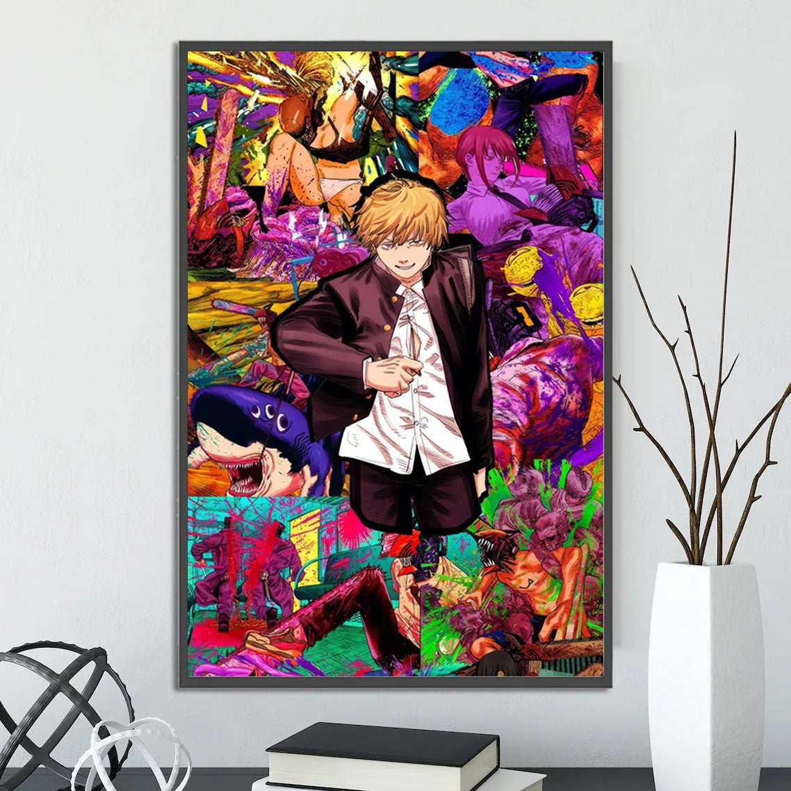 Chainsaw Man Self-adhesive Poster Wallpaper, Anime Wall Art Home Decoration Painting For Bedroom Computer Decor (Frames Not Included)
