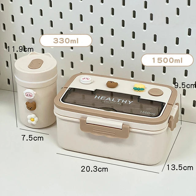 Simple Cute Portable Lunch Box, With Compartment & Microwave-Safe, Perfect for Work, School, or Picnics