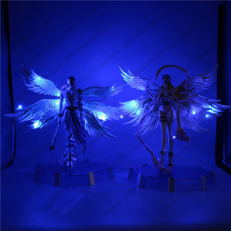 Angewomon and Angemon LED Action Figurines, Standing Position Anime Digimon Adventure Figures PVC Statue 28cm