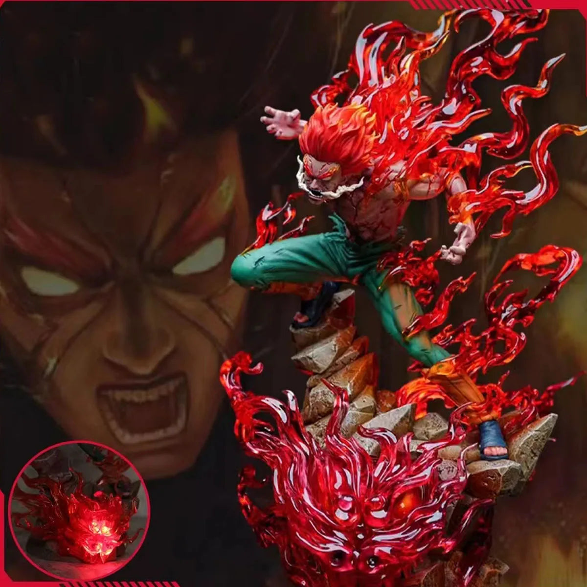 Naruto Shippuden Might Guy LED Figure, Eight Gates of Death Anime Action Figurines Statue 26 cm