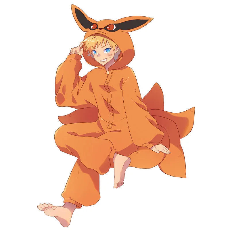 Naruto Shippuden Kurama Kyuubi Fox Cosplay Costume Kigurumi Adult Unisex Anime Pajamas Flannel Jumpsuit Sleepwear Onesies
