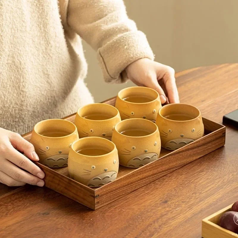 My Neighbor Totoro Ceramic Teapot Teacups Set, Anime Studio Ghibli Cute Cat Rough Pottery Cooking Teapot Tea Table Accessories