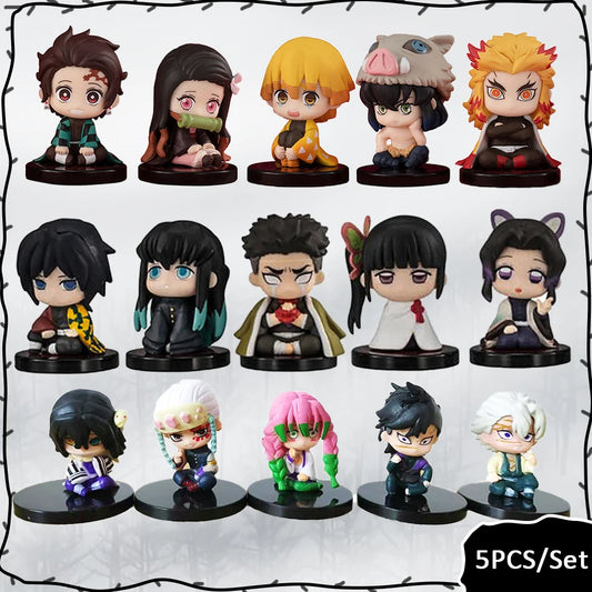 5 Pcs Set Chibi Mini Figurines, Kawaii Demon Slayers Tanjiro Nidouzi Inosuke Zenitsu Anime Figures 5 CM