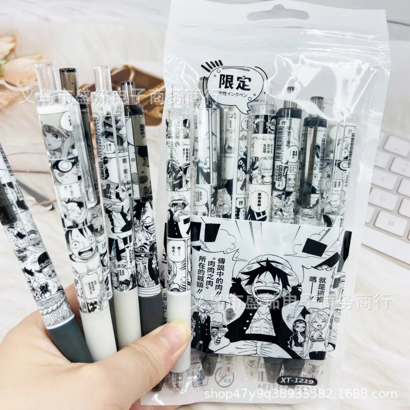 One Piece 6 PCS Gel Pen, Anime Manga 0.5 Black Ink Signature Pen Office School Writing Supplies Stationery