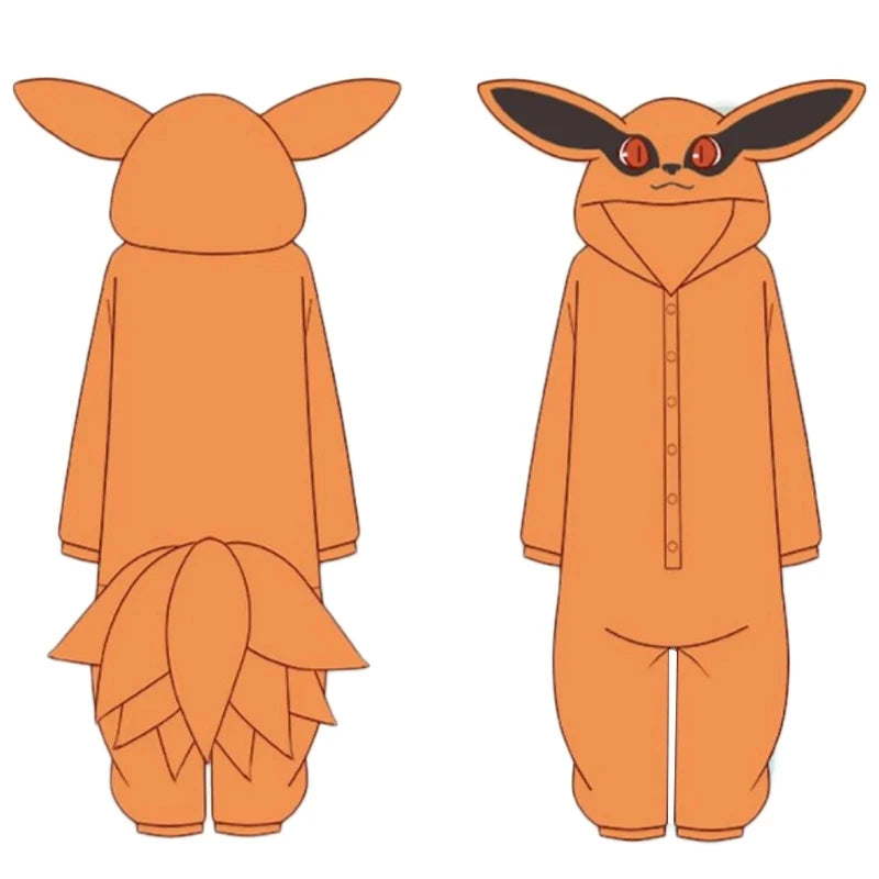 Naruto Shippuden Kurama Kyuubi Fox Cosplay Costume Kigurumi Adult Unisex Anime Pajamas Flannel Jumpsuit Sleepwear Onesies