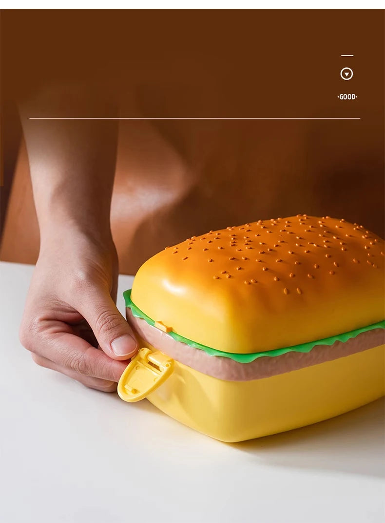 Cute Kawaii Double-Tier Burger Bento Box for Kids, Microwave Safe Fun and Functional Lunchware