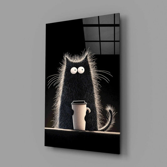 Coffee Lover Cat Glass Wall Art || Designer Collection Otarealm