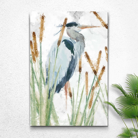 Heron In The Reeds Canvas Wall Art II Otarealm