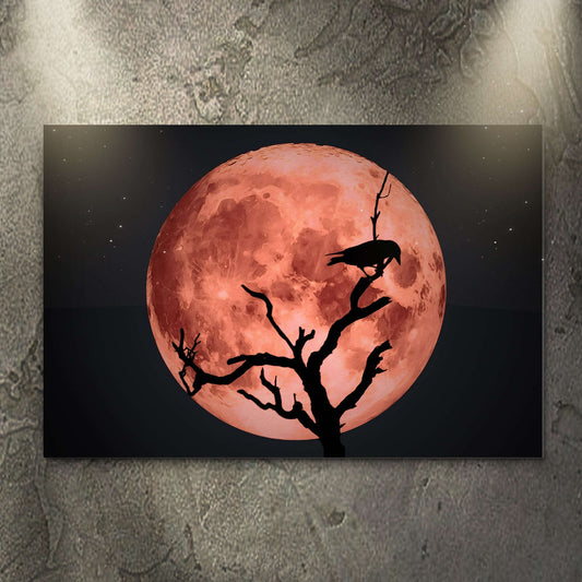 Crow And Blood Moon Canvas Wall Art Otarealm