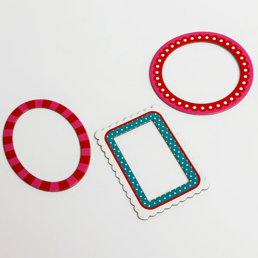 Red, Pink, Blue Diecut Chipboard Frames Everett Rd. by Cathe Holden