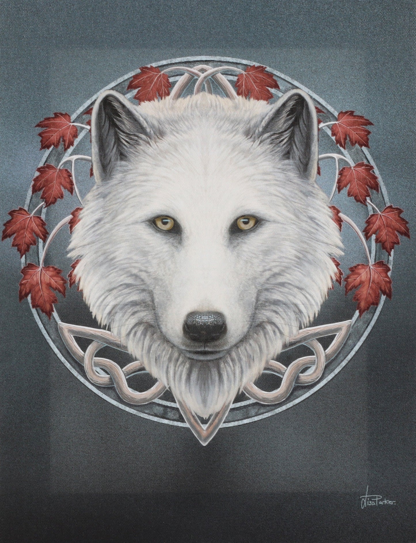 Guardian of the Fall White Wolf Canvas Art Print by Lisa Parker