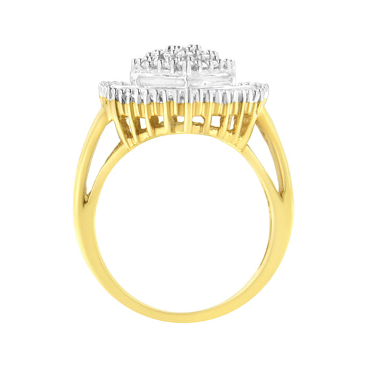 10K Yellow Gold 1.0 Cttw Round and Baguette Cut Diamond Oval Shaped Cluster Ring (I-J Color, I1-I2 Clarity) - Size 7 Otarealm
