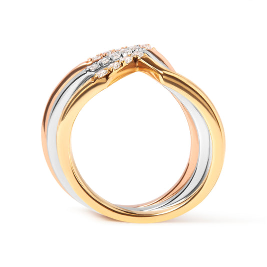 14K Gold 1/4 Cttw Diamond Geometrical Chevron V Stackable Band Ring Set (G-H Color, SI1-SI2 Clarity) - Size 7 Otarealm