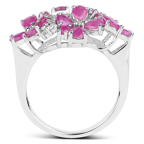 3.51 Carat Genuine Ruby and White Zircon .925 Sterling Silver Ring