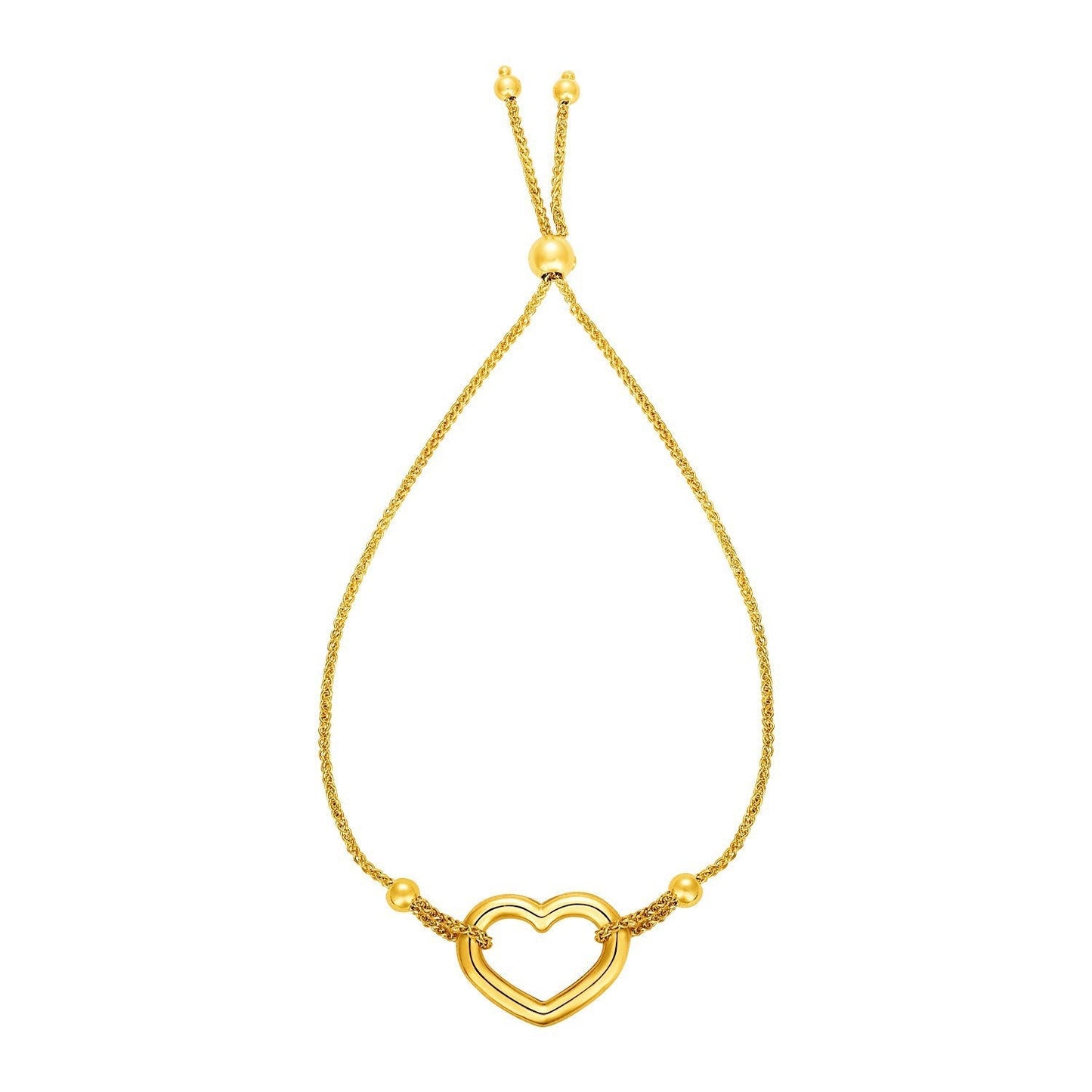 Adjustable Bracelet with Shiny Open Heart in 14k Yellow Gold Otarealm