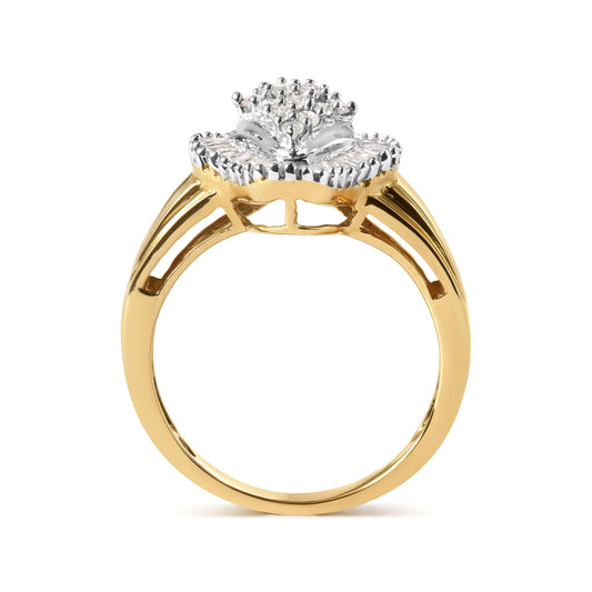 10K Yellow Gold 1/2 Cttw Round And Baguette-cut Diamond Rhombus Head and Halo Ring (I-J Color, I1-I2 Clarity) - Ring Size 7 Otarealm