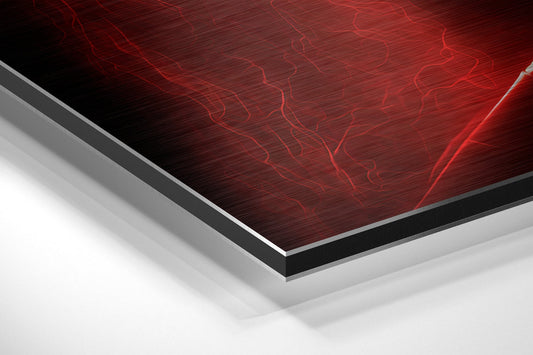 Crimson Glow Cracked Warrior Face Brushed Aluminum Dibond Wall Art