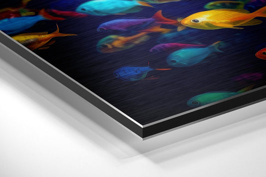 Rainbow Shoal of Tropical Fish Brushed Aluminum Dibond Wall Art