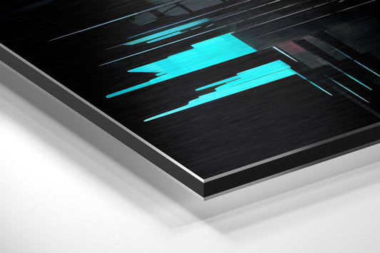 Teal Glitch Abstract Cityscape Brushed Aluminum Dibond Wall Art