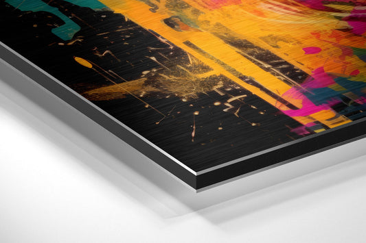Amber Lens Shades Teal Splatter Brushed Aluminum Dibond Wall Art