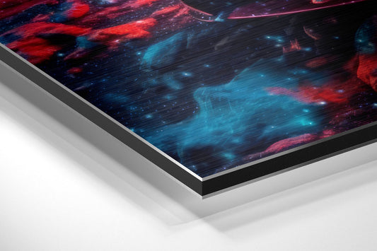 Red Sports Car Teal Pink Cosmic Dust Brushed Aluminum Dibond Wall Art
