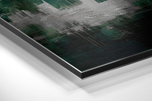 Emerald Mist City Skyline Brushed Aluminum Dibond Wall Art