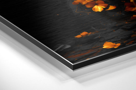 Golden Butterfly with Fiery Embers Brushed Aluminum Dibond Wall Art