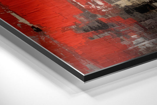 Red Accent Abstract City Walkers Brushed Aluminum Dibond Wall Art