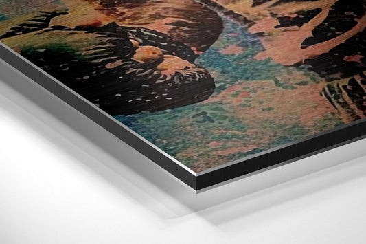 Teal Grunge Boxer Fighter Portrait Brushed Aluminum Dibond Wall Art