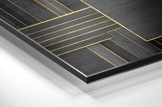 Gold Line Geometry on Black Brushed Aluminum Dibond Wall Art