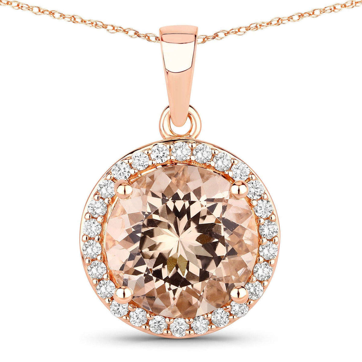 3.61 Carat Genuine Morganite and White Diamond 14K Rose Gold Pendant Otarealm
