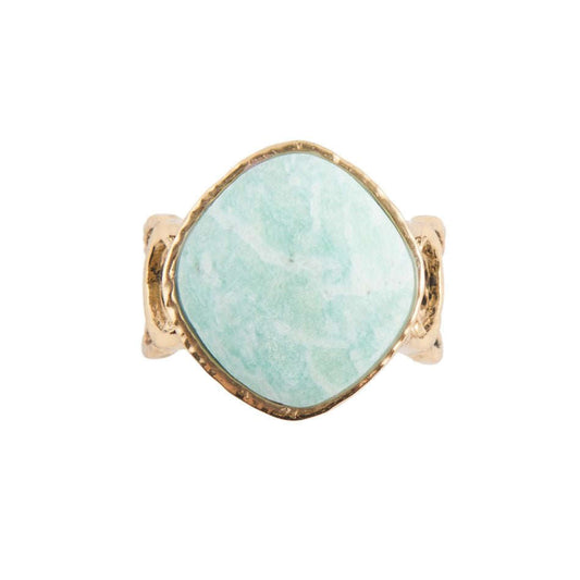 Blue Amazonite and Golden Bronze Circle Dance Ring Otarealm