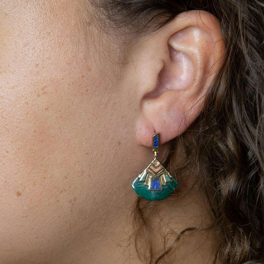 Art Deco Multi Colored Golden Earrings Otarealm